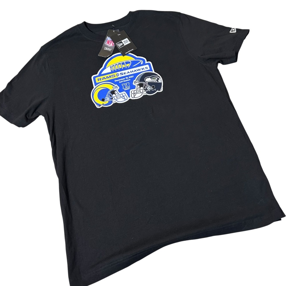 New Era NFL Rams vs Seahawks Dec 19 2021 SoFi Stadium Black Graphic T-Shirt L